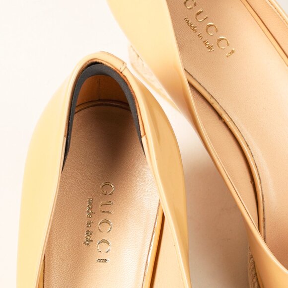 Gucci Silver Bit Peep-Toe Nude Patent Leather Wedge Espadrille - Picture 9 of 11